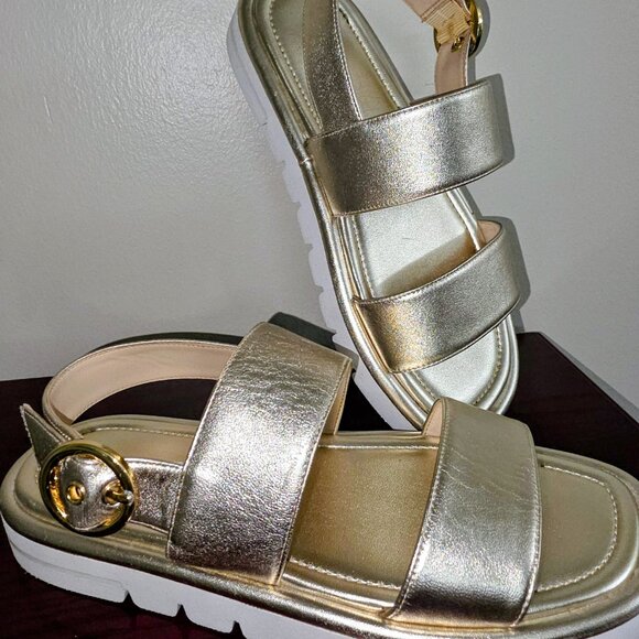 Stuart Weitzman Gold Metallic Platform Sandals – Size 7.5B – Chunky Sole - Picture 4 of 6